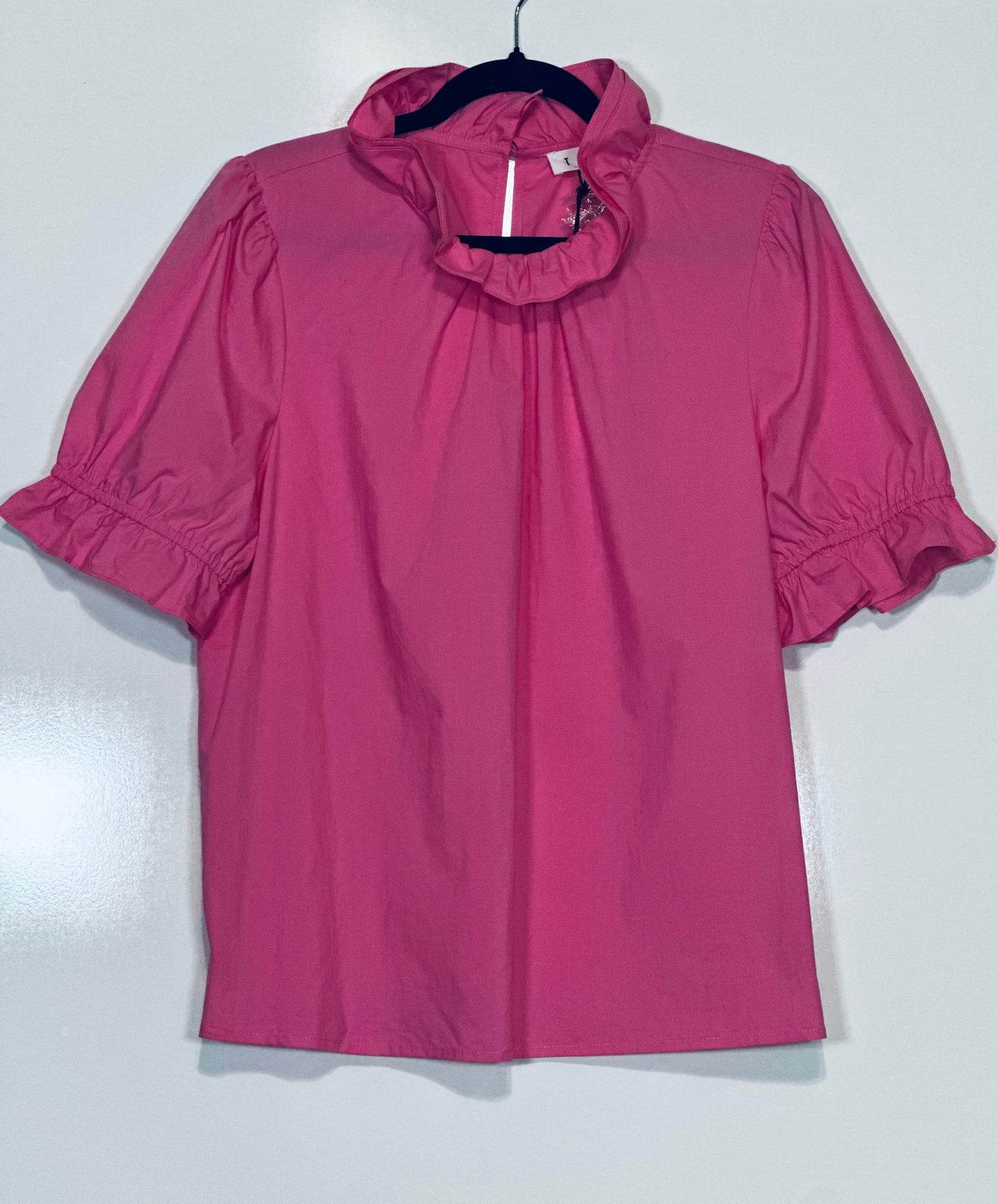 Pink Short Sleeve Poplin Top- Curvy