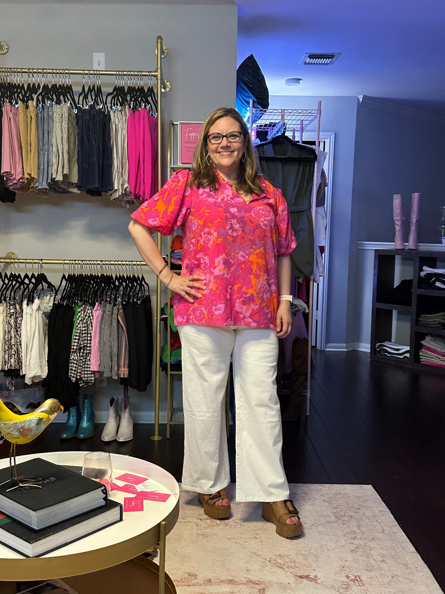 Flirty Floral Split Neck Orange/Pink Top - Curvy