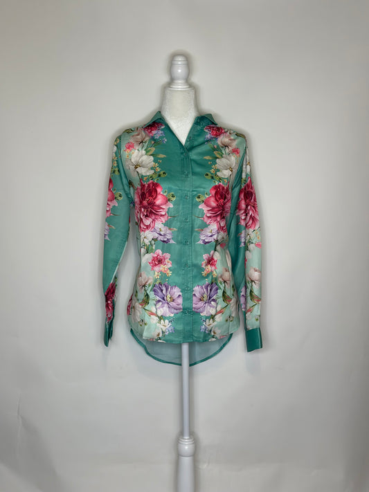 Flower Power Button Down Collared Top