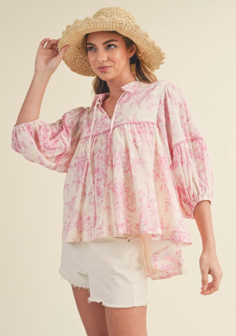 Rosy Whimsy Babydoll Top