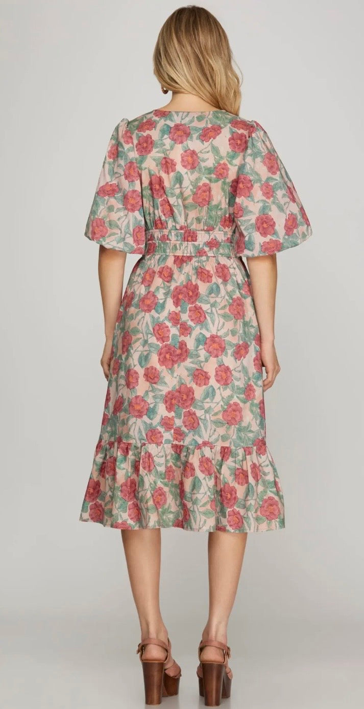 Blushing Petals & Kisses Midi Dress