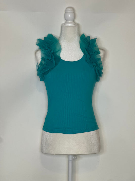 Turquoise Tulle Tank Top