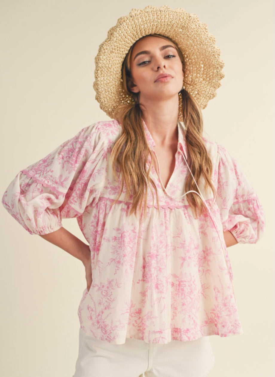 Rosy Whimsy Babydoll Top