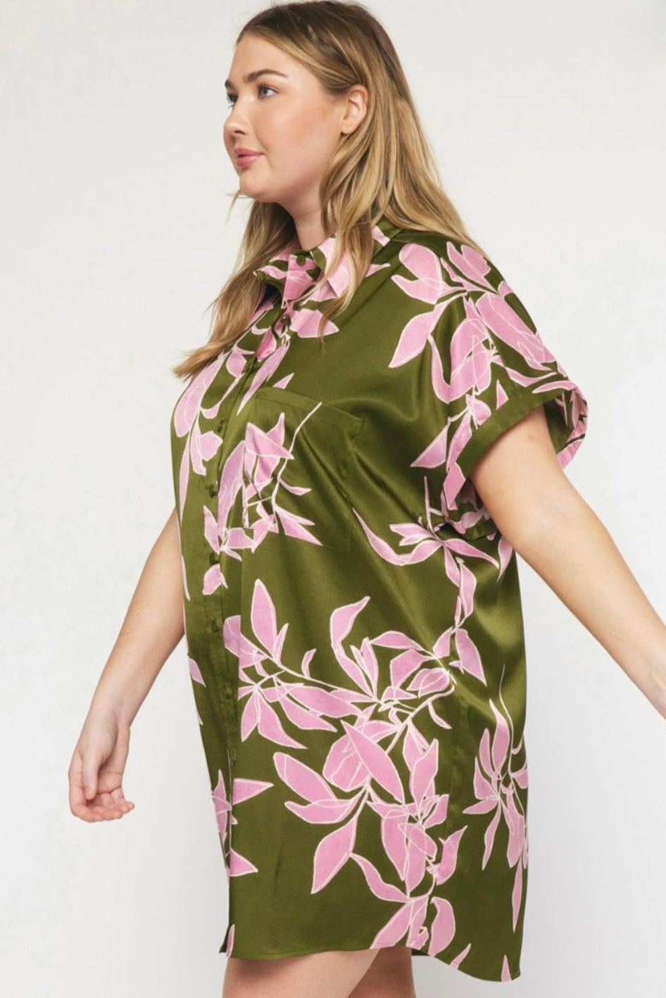 Olive Petal Charm Mini Dress- Curvy