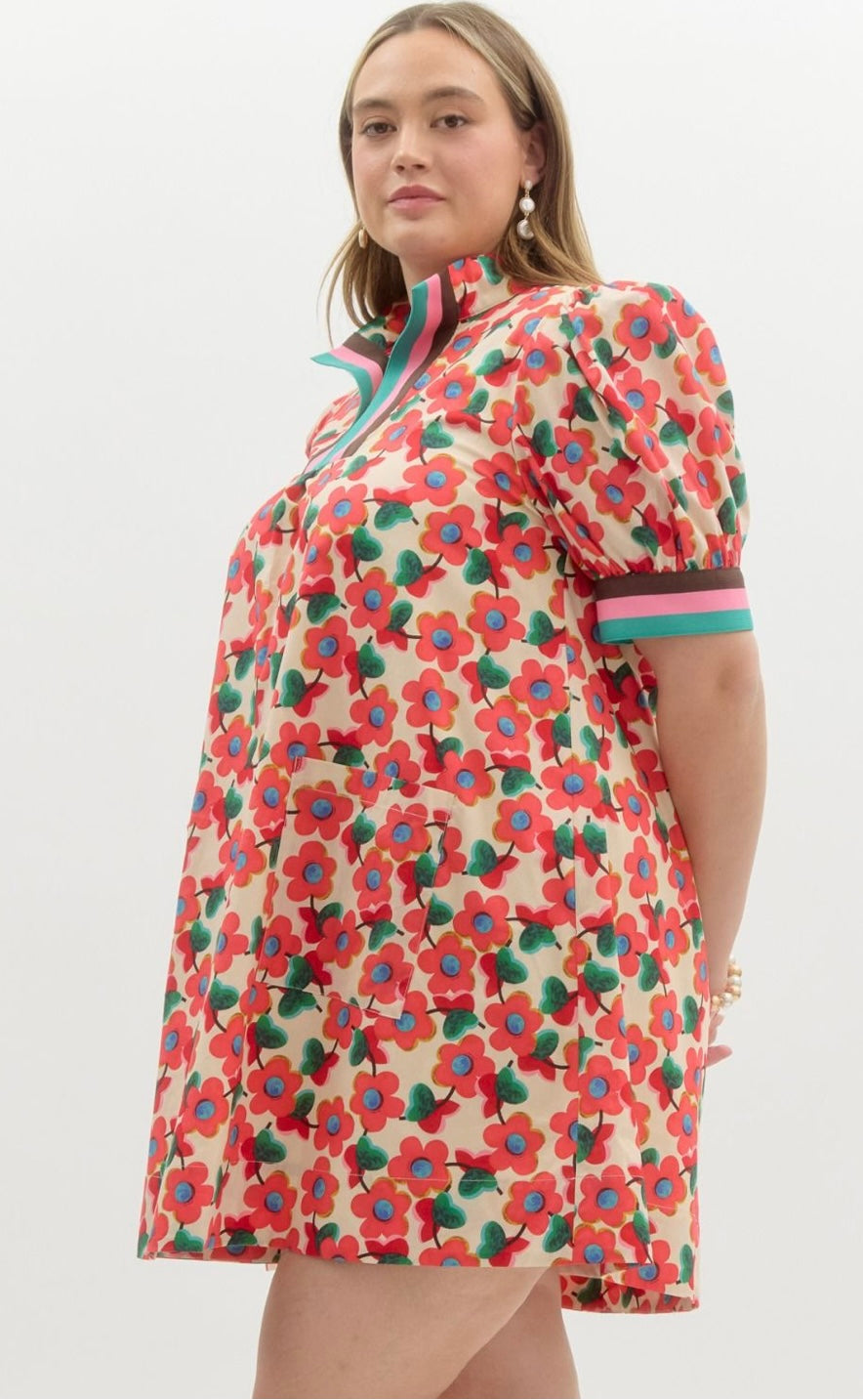 Crimson Bloom Short Dress- Curvy