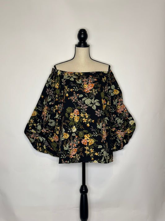 Night Bloom Off the Shoulder Balloon Sleeve Top- Curvy