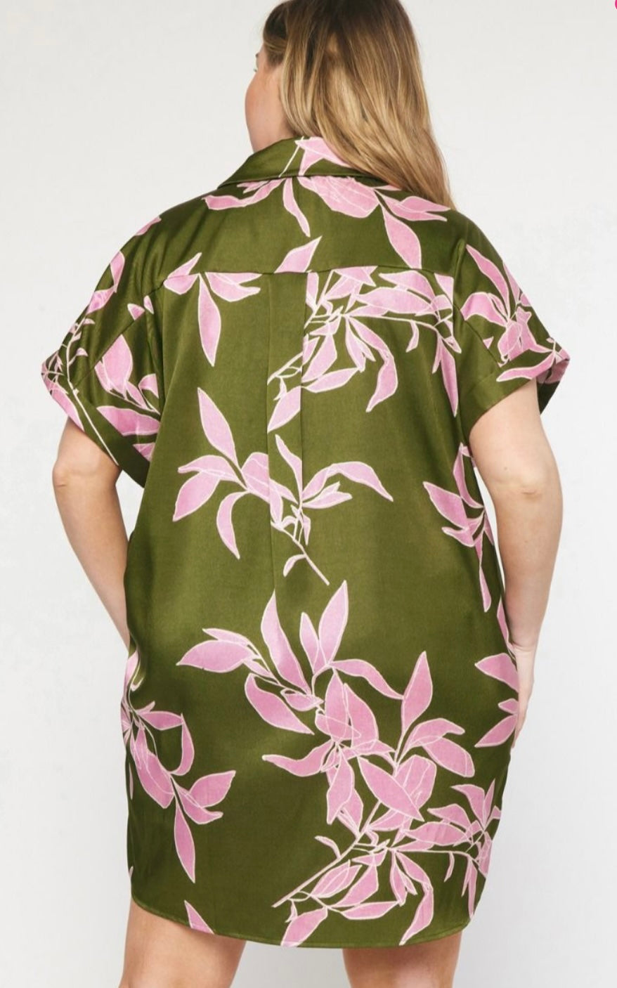 Olive Petal Charm Mini Dress- Curvy