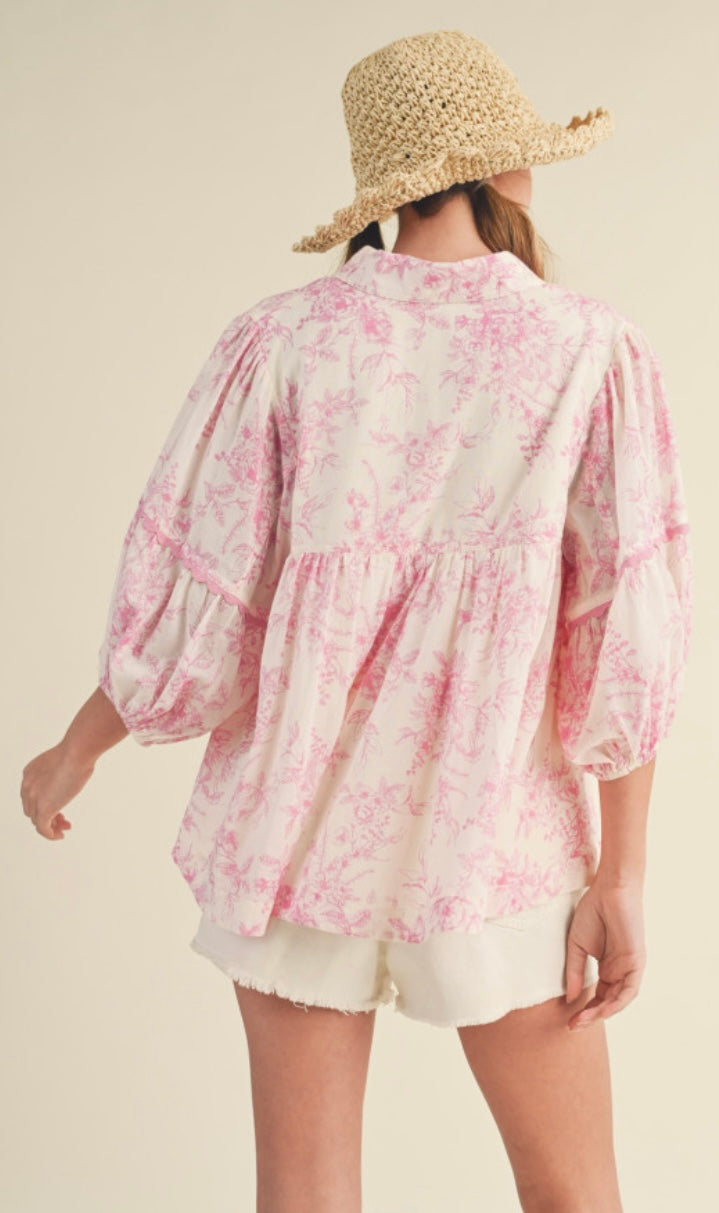 Rosy Whimsy Babydoll Top