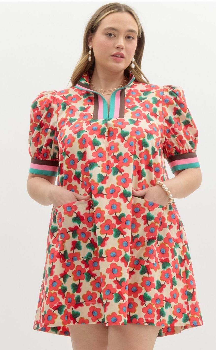 Crimson Bloom Short Dress- Curvy