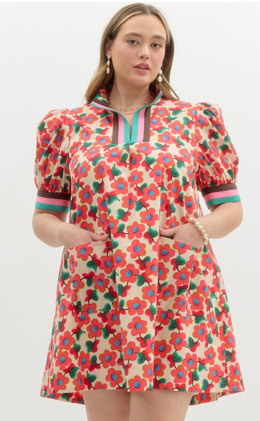 Crimson Bloom Short Dress- Curvy