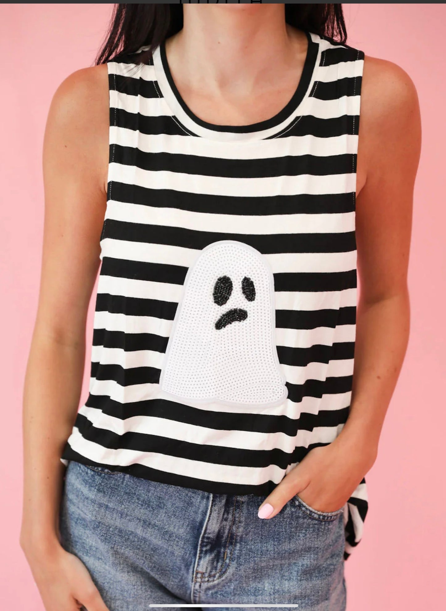 Boo-Ya Black & White Striped Sleeveless Top