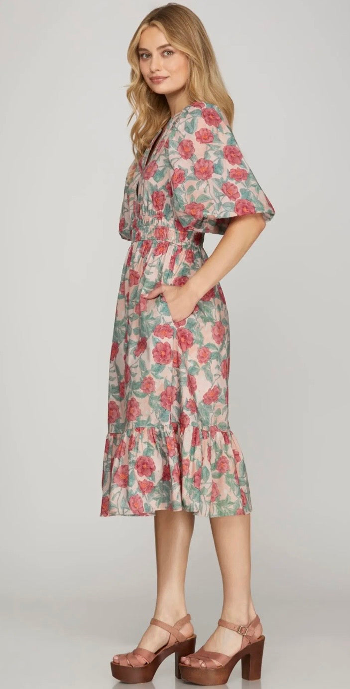 Blushing Petals & Kisses Midi Dress