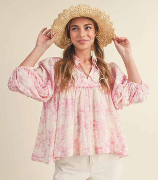 Rosy Whimsy Babydoll Top