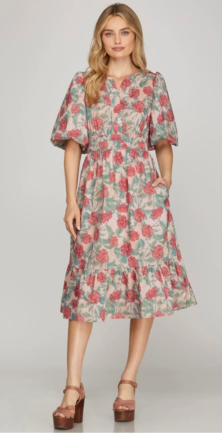 Blushing Petals & Kisses Midi Dress