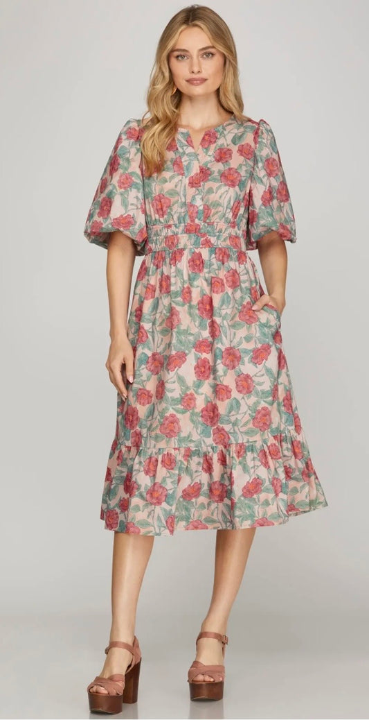 Blushing Petals & Kisses Midi Dress