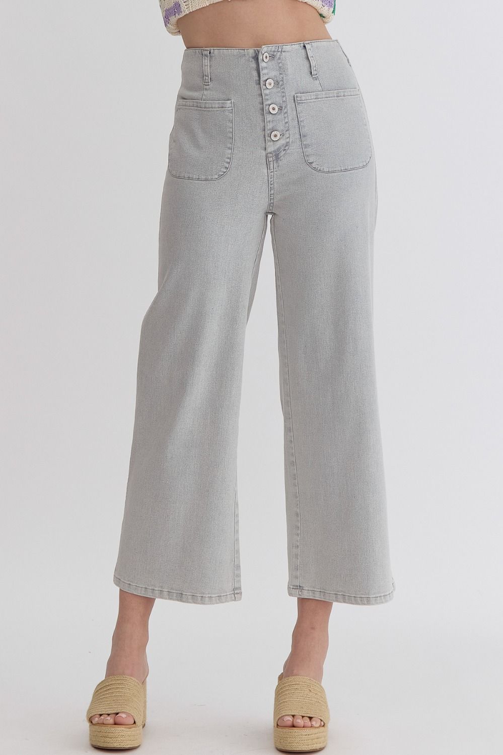 Button-Up High Waisted Wide Leg Pants