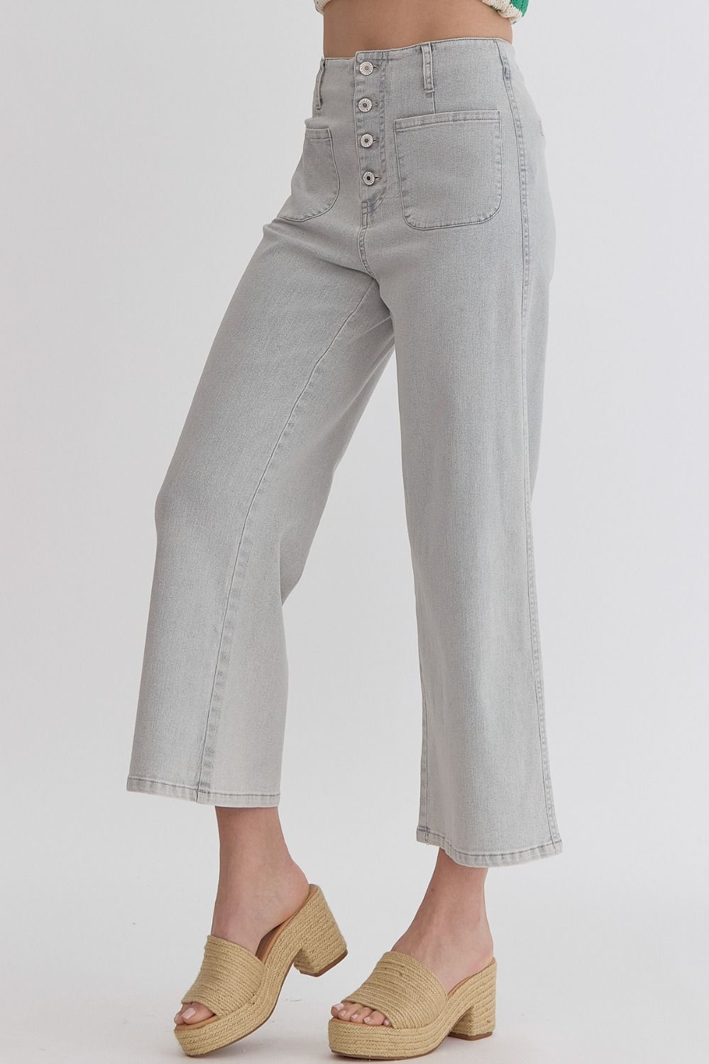 Button-Up High Waisted Wide Leg Pants