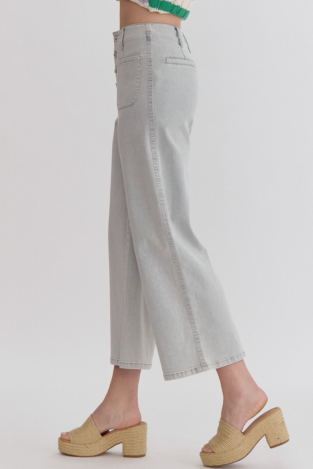 Button-Up High Waisted Wide Leg Pants