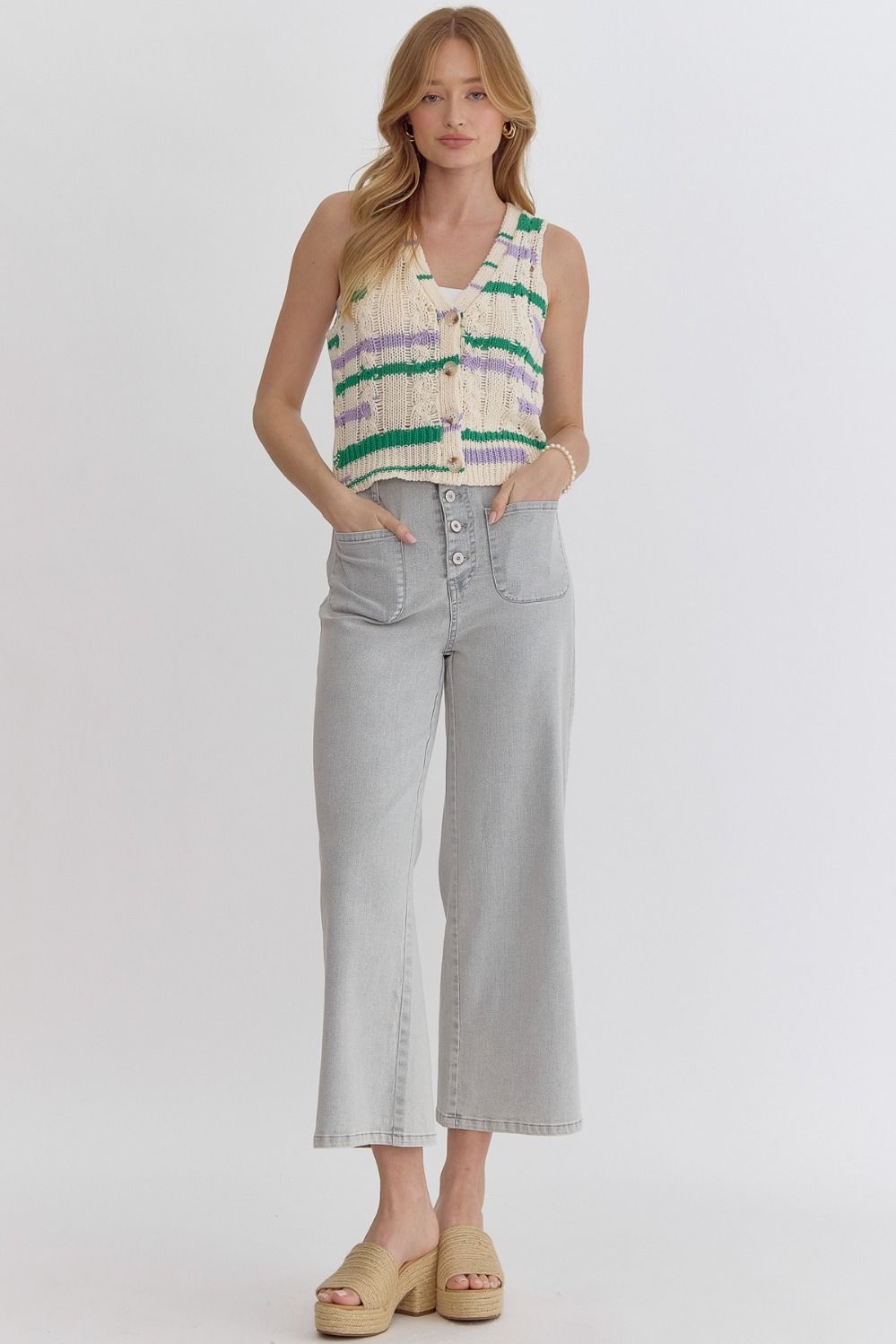 Button-Up High Waisted Wide Leg Pants