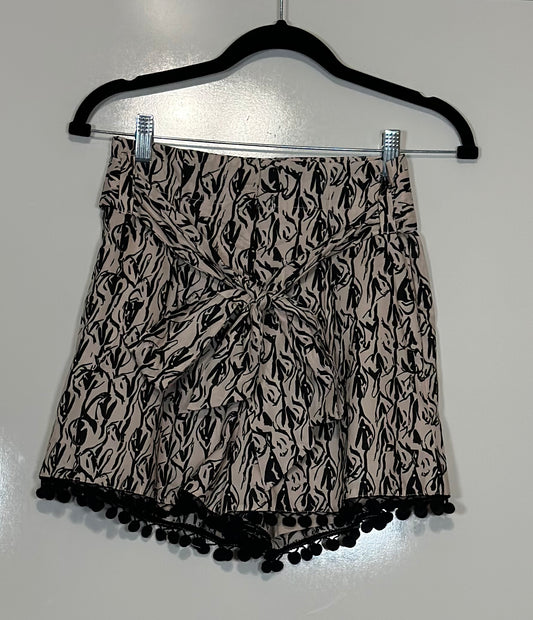 Floral Black and White Pom Pom Shorts