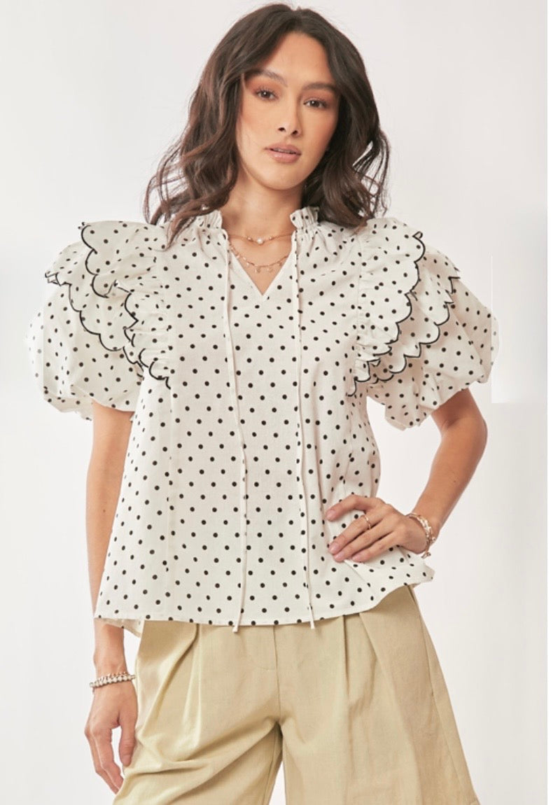 Monroe Ruffle Dot Top