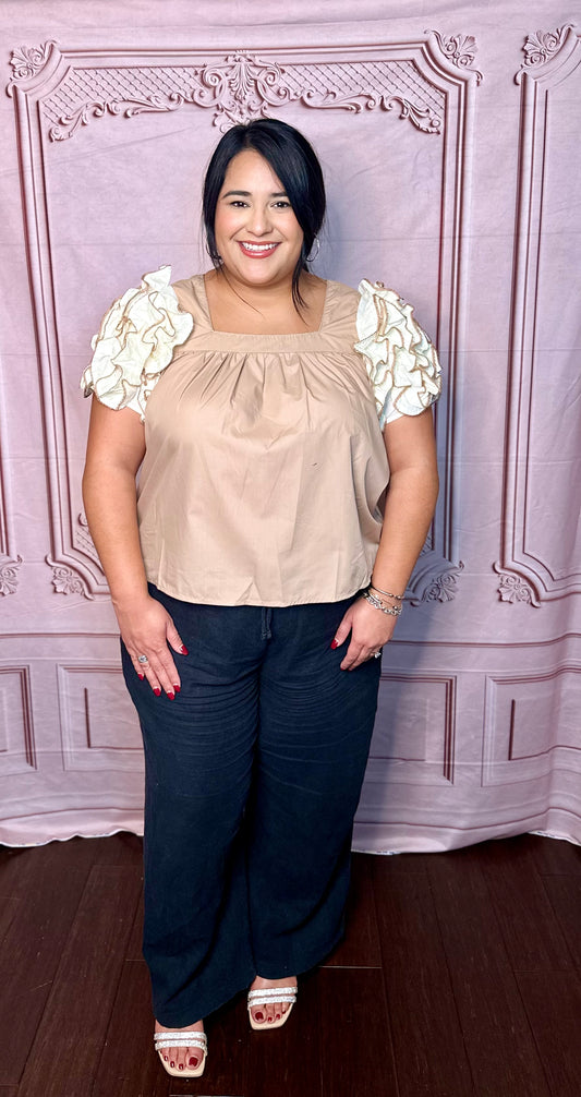 Mocha Meringue Ruffle Tee Blouse