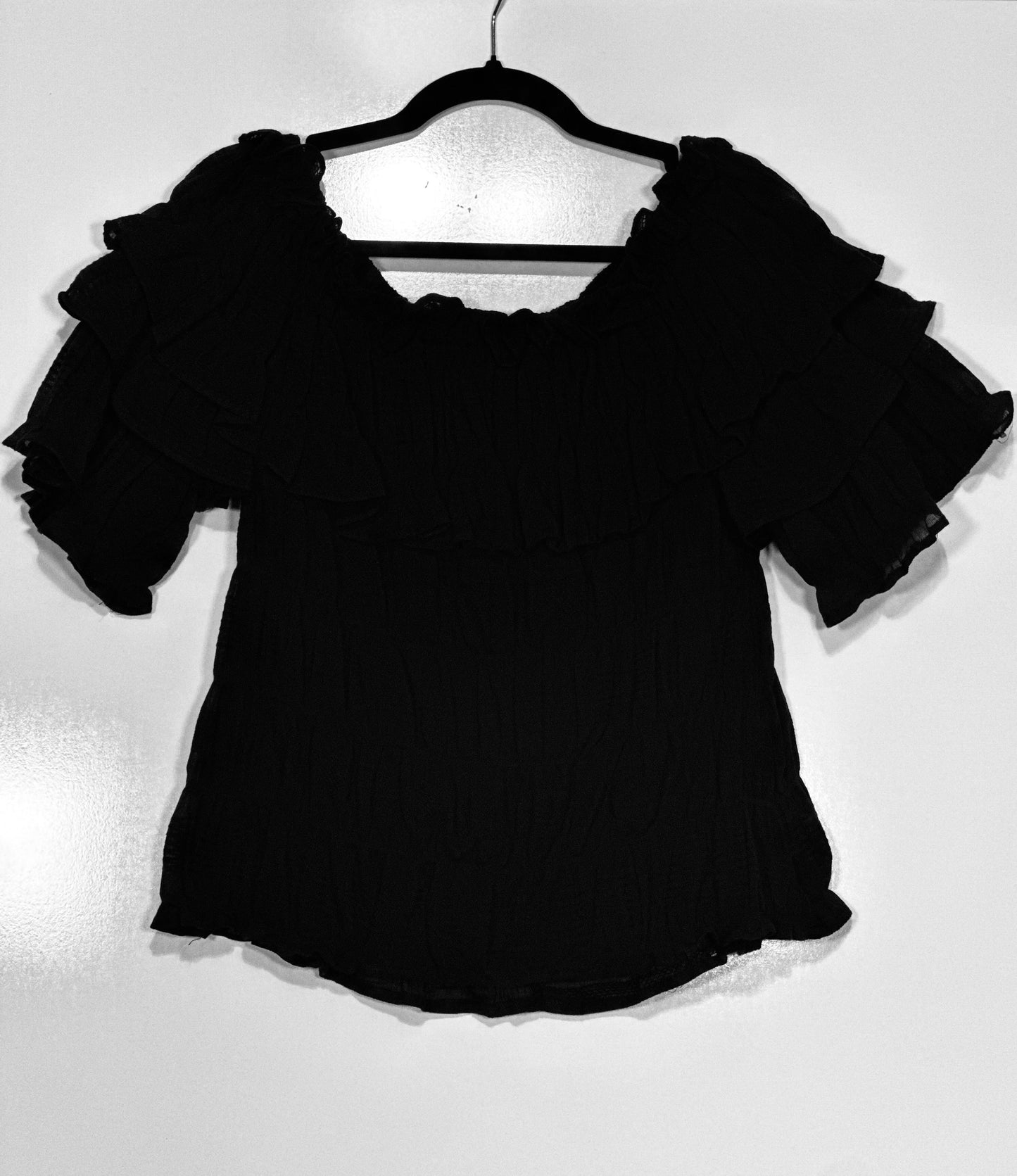 Midnight Ruffle Off-The-Shoulder Top