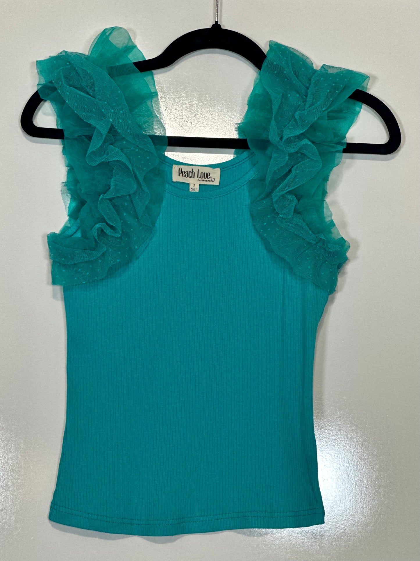 Turquoise Tulle Tank Top