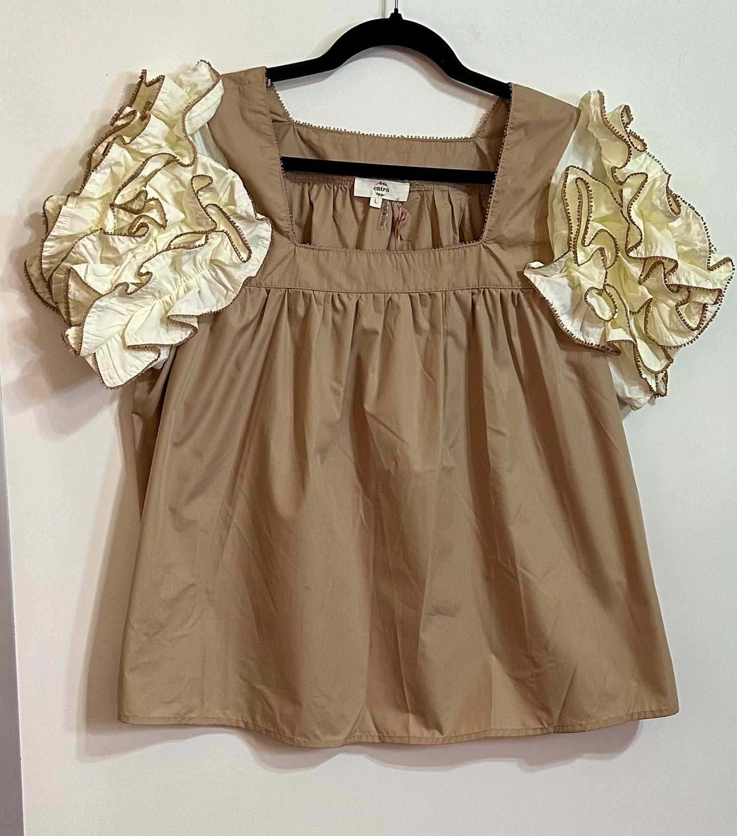 Mocha Meringue Ruffle Tee Blouse