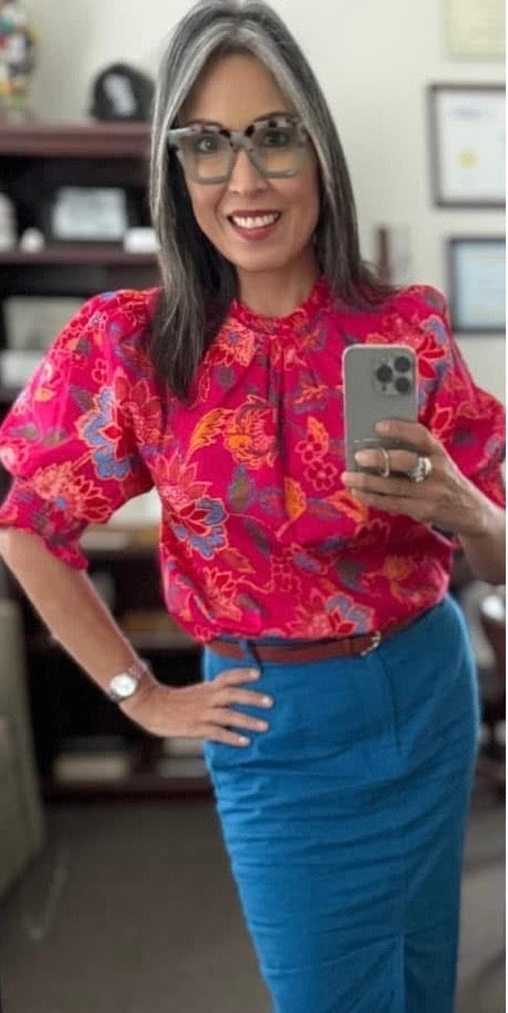 Floral Fuchsia Short Sleeve Blouse