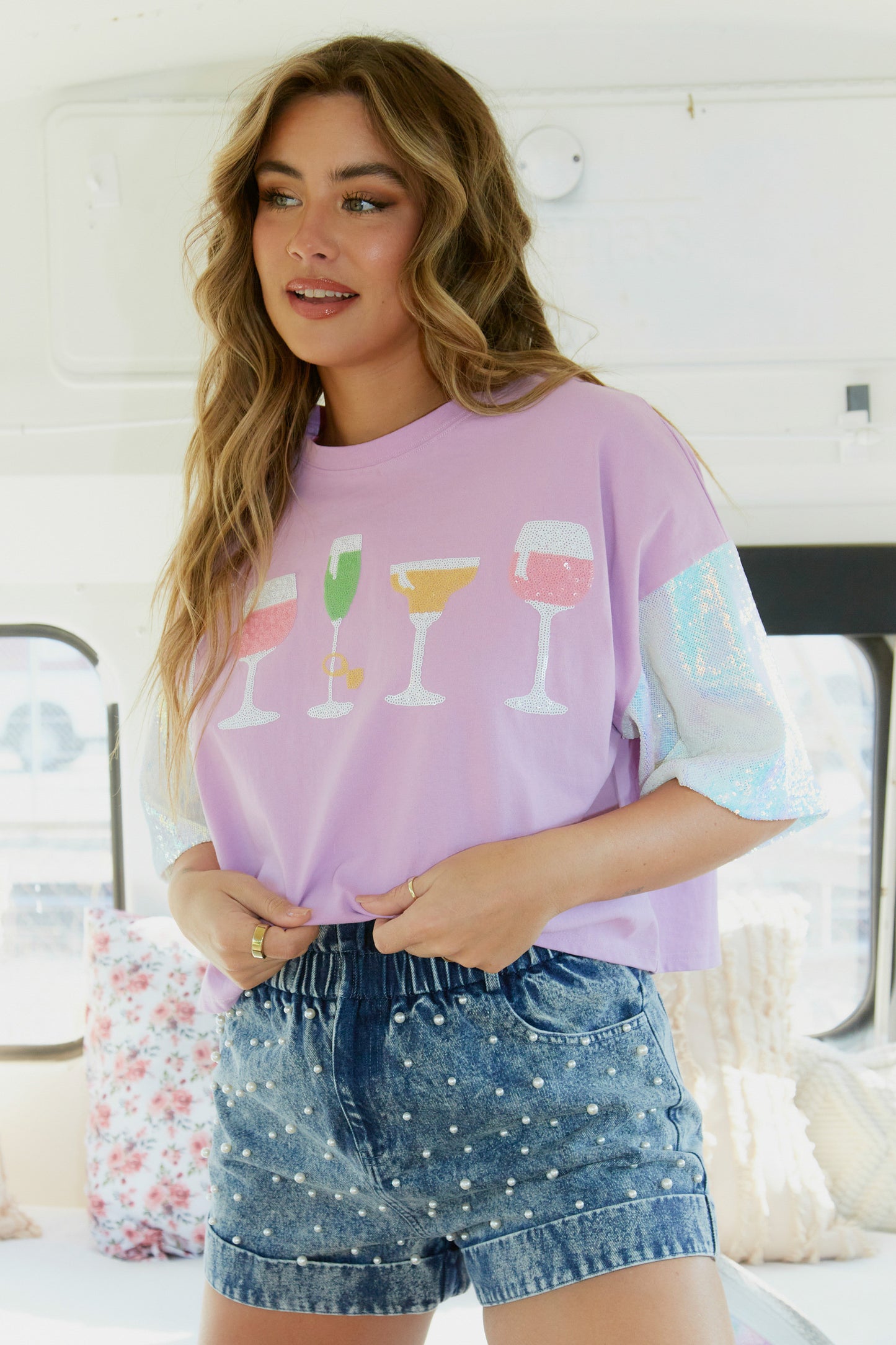 Lavender Haze Oversized Sparkle Tee