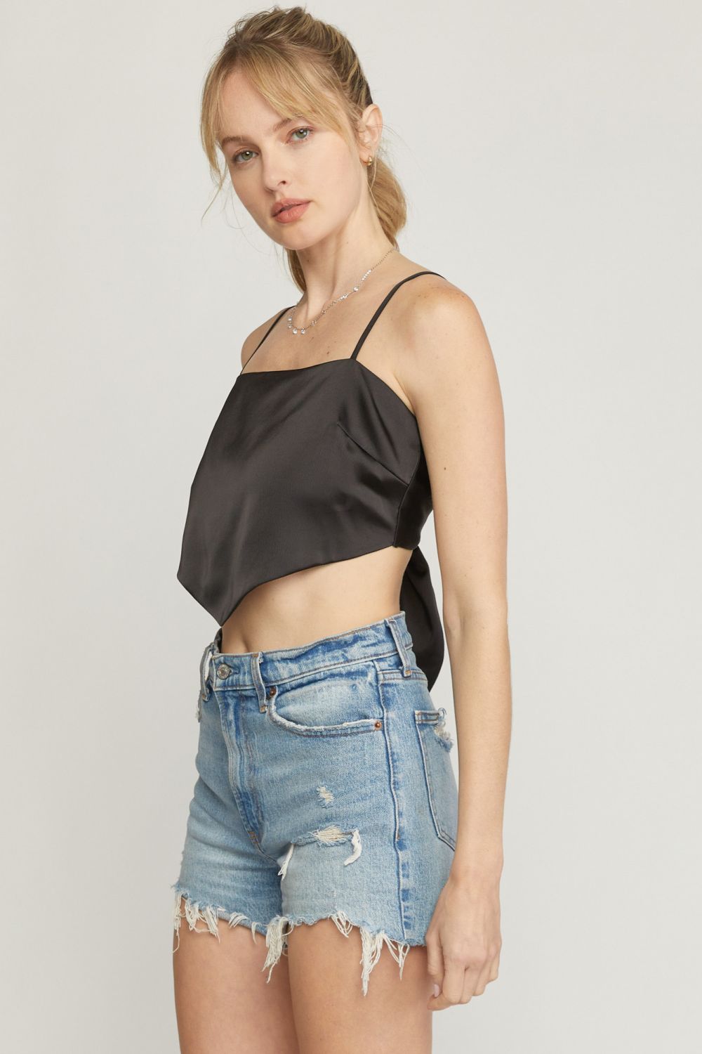 Satin Tie Back Crop Top