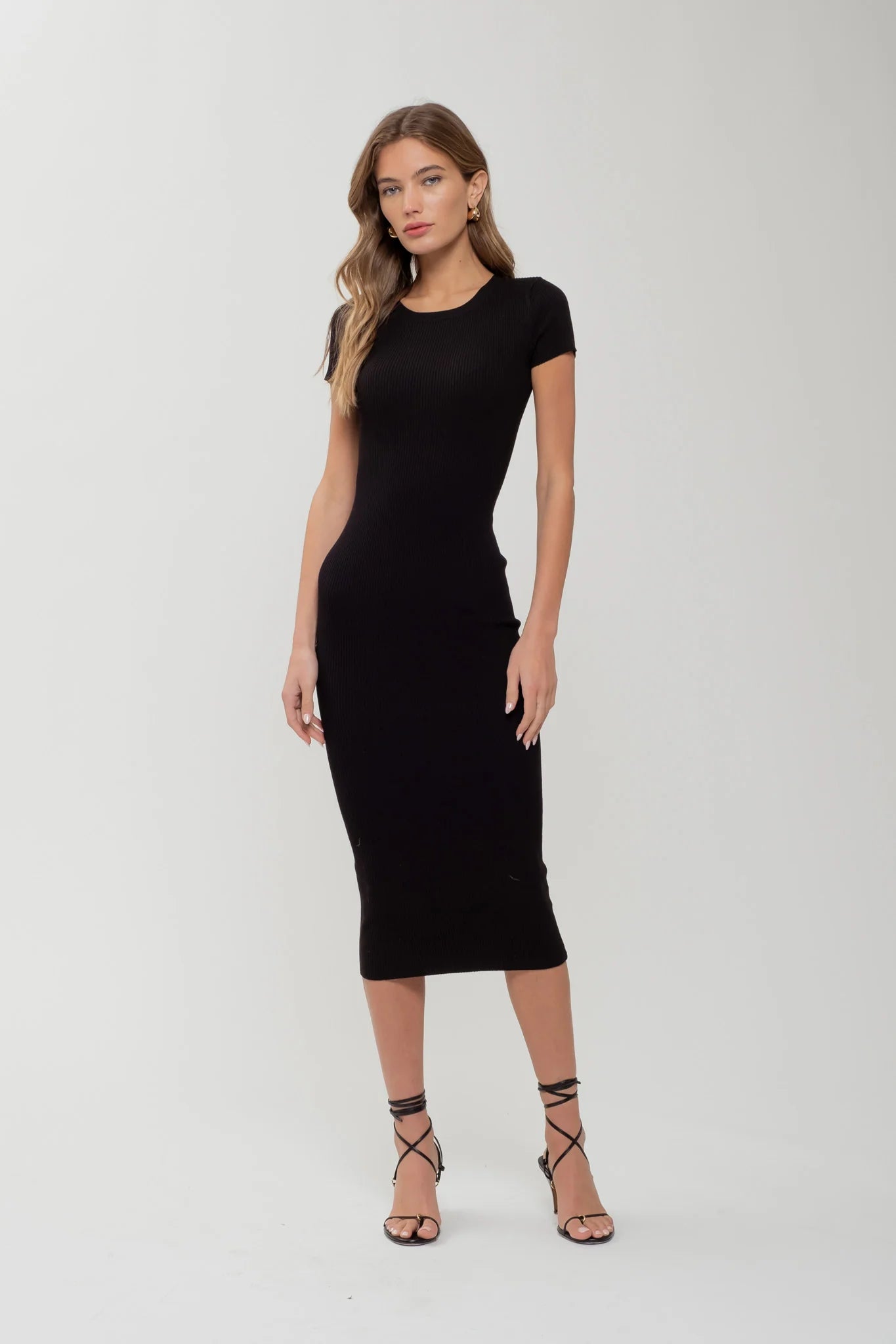 Short Sleeve Ribbed Midi Dress