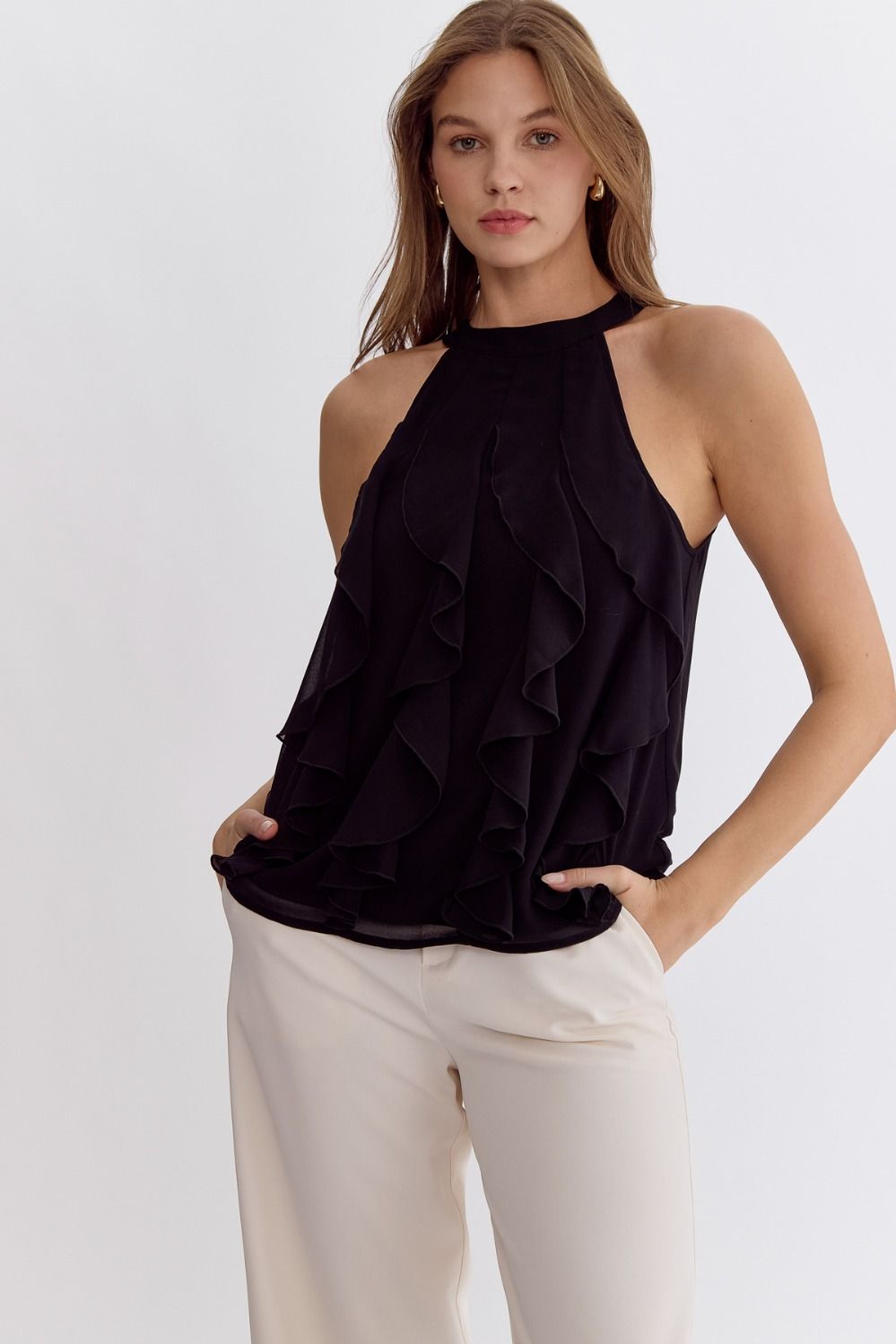 Wavy Ruffle Halter Top