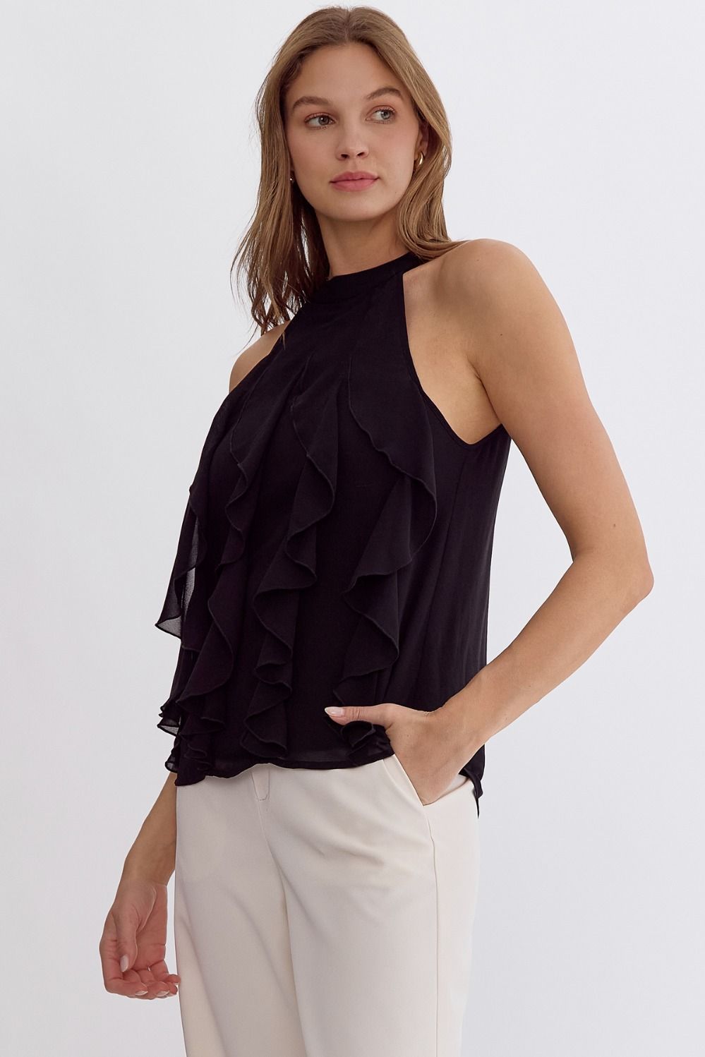 Wavy Ruffle Halter Top